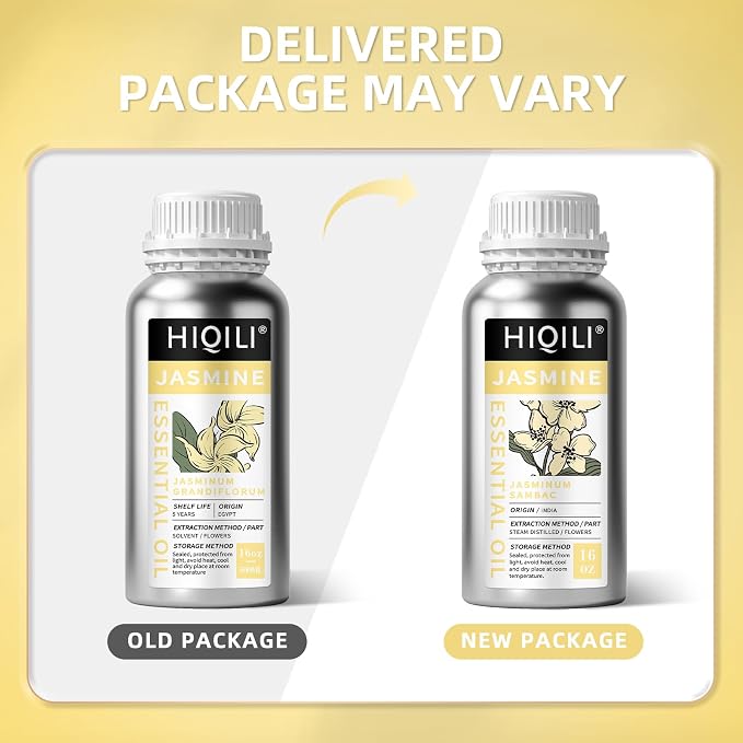 HIQILI Jasmine Essential Oil for Diffuser, Hair & DIY Perfume | Soft Floral Scent For Massage, Nourish Hair & Complexion, Ideal For Diffuser & Fragrance Crafting - 500ML / 16 Fl Oz