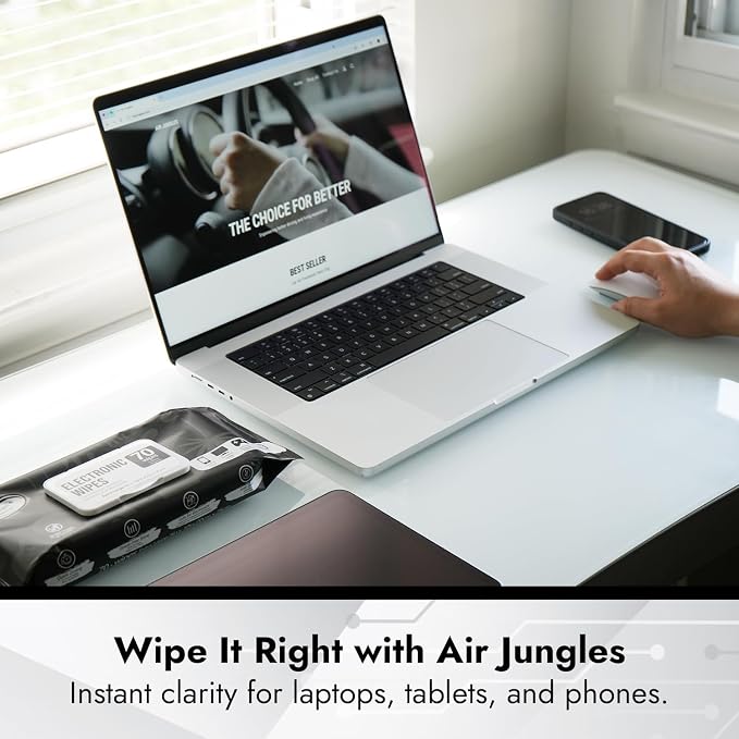 Air Jungles Electronic Wipes Screen Cleaner 70 Count, XL 8x10 Inch | No Cloth Needed, Cleaning LED Screen, TV, Computer, Tablet, Phone, Laptop, Monitor, Smart Watch, Headphone & Gaming Equipment