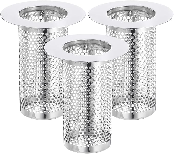 uxcell 3 Pack Shower Drain Strainer, 3.1" x 2.5" Stainless Steel Floor Drain Strainer Deep Sink Hair Catcher for Kitchen Bathroom Balcony Floor Drain, Fit Hole Size from 1.57" to 2.56"
