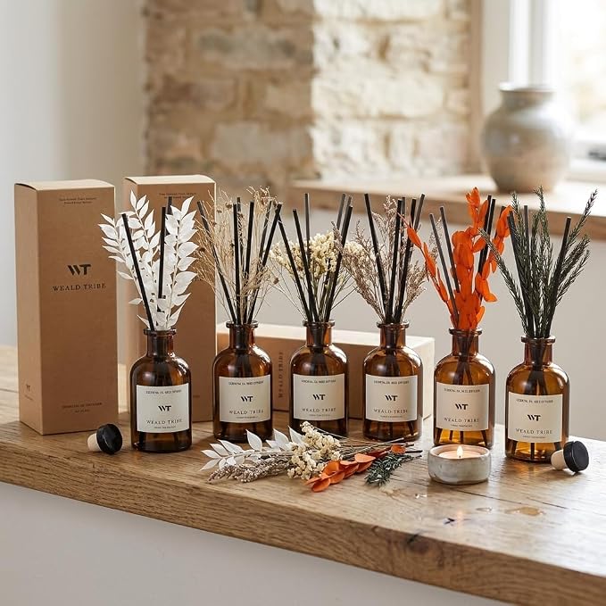 Reed Diffuser Set for Bathroom Air Fresheners, Oil Diffuser Sticks | French Black Juniper & Cedar Scent 4.0 fl oz Home Fragrance with Sticks Defusers | House Bedroom Office Shelf Decor