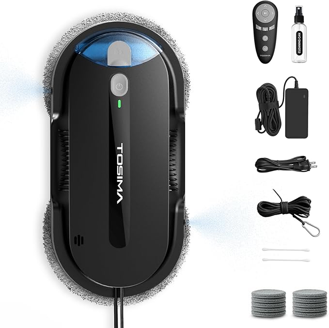 Tosima X1 Window Cleaning Robot – Dual-Nozzle Ultrasonic Water Atomization, 85 ml Visible Water Tank, Automatic Window Cleaner for Large & Small Windows
