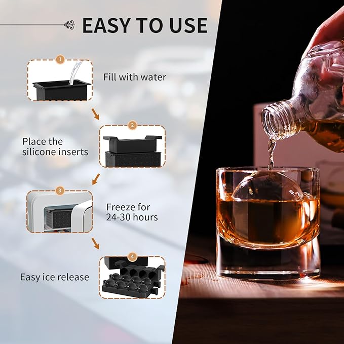 Clear Ice Ball Maker for Whiskey: FDDBI Circle Ice Cube Tray Make 2Inch Ice Sphere - Clear Ice Cube Maker for Old Fashioned Bourbon Whisky