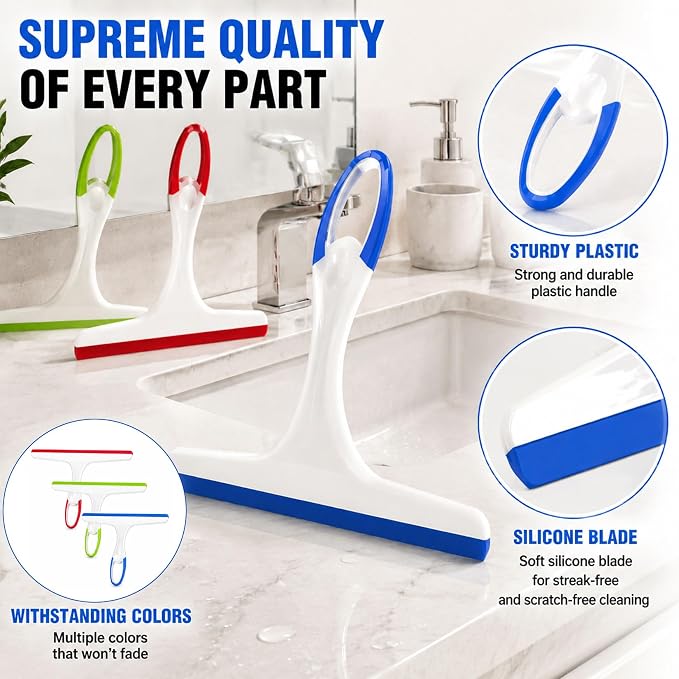 Shower Squeegee for Glass Doors, 3pcs Bathroom Squeegee for Shower Glass | Window Cleaning Squeegee Glass Shower Door for Car Window Wiper Mirror Windshield,Made of Silicone,Reusable,Easy to Clean