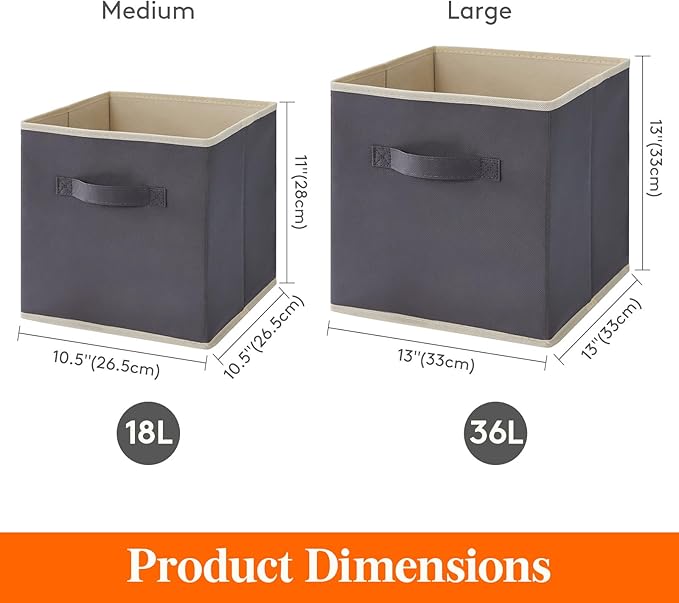 Lifewit 12 Packs Storage Cubes, 11 Inch Cube Storage Bins, Foldable Decorative Fabric Storage Baskets for Organizing Home Organizers with Handles for Shelves, Closet, Gray&Black