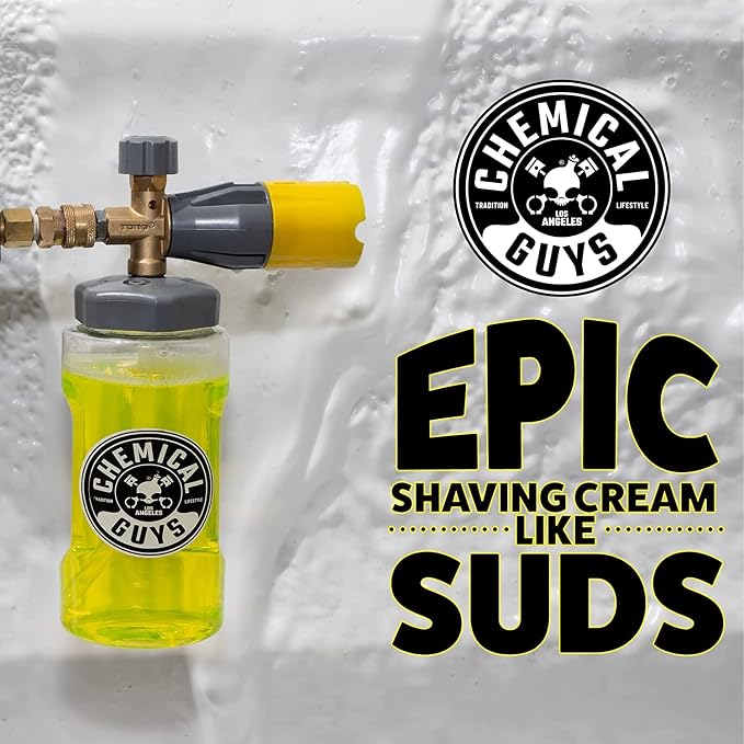 Chemical Guys, Big Mouth Max Foam Cannon for Pressure Washers, 34 oz Bottle | Thick clinging shaving-cream foam, wide-mouth fill, adjustable nozzle and stainless fittings for cars and home