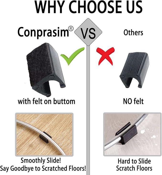 Rectangle U Shaped Chair Leg Tips Caps with Felt Pads,Furniture Feet Protector Slide Smoothly Glides No Scratches No Noise Protect Hardwood Floor,Fit 10mm(25/64inch) Diameter Tubular Leg (Black 24PCS)