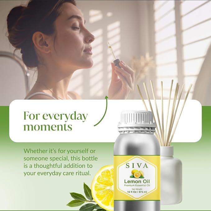 Siva Lemon Essential Oil, Huge Bottle, Large Size, 16 Fl Oz (473 ml) | Lemon Oil for Diffuser, Humidifier, Home Fragrance, Cleaning Blends, Soap Making, Candle Making, Bath Salts & DIY Projects