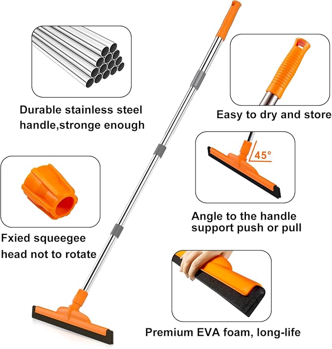 Heavy-Duty Floor Squeegee, 62" Adjustable Handle, EVA Foam Blade, Ideal for Concrete, Garage, Patio & More