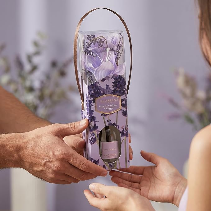 Reed Diffuser - Lavender Eucalyptus 8.5 Fl.oz Flower Reed Diffuser with Sticks, Bedroom Bathroom Shelf Decor (Floral Basket Collection)