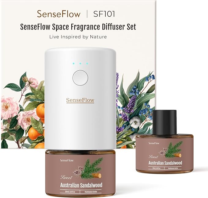 Plug-in Air Freshener for Home, Waterless Essential Oil Diffuser for Bedroom and Bathroom, Non-Toxic Formula for Pets and Nursery, 120 Days Runtime, Refillable Australian Sandalwood(Gray)