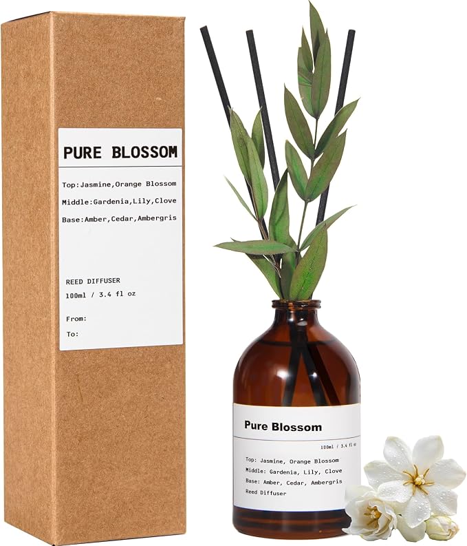 Reed Diffuser Set, Pure Blossom, 3.4 fl oz, Home Fragrance Reed Diffuser for Bathroom & Bedroom Decor