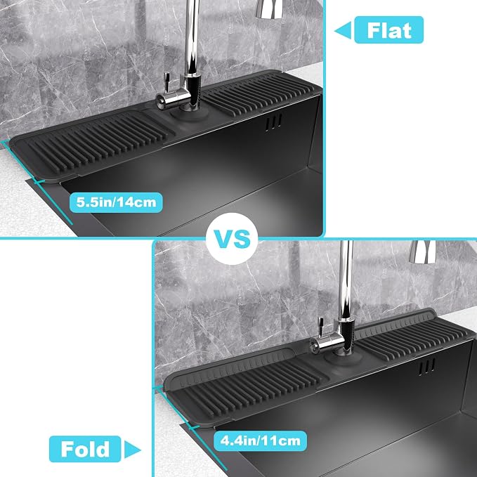 Folding faucet mat for kitchen sink-sink splash guard behind faucet-silicone kitchen faucet mat-faucet draining mat of sink accessories with button lock