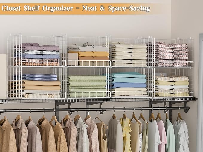 Huxitocan 4-Tier Closet Shelf Organizer - Closet Organizers and Storage Basket, Stackable Closet Storage Bins, Foldable Clothes Organizers and Storage Shelves for Home Closet Organizer System