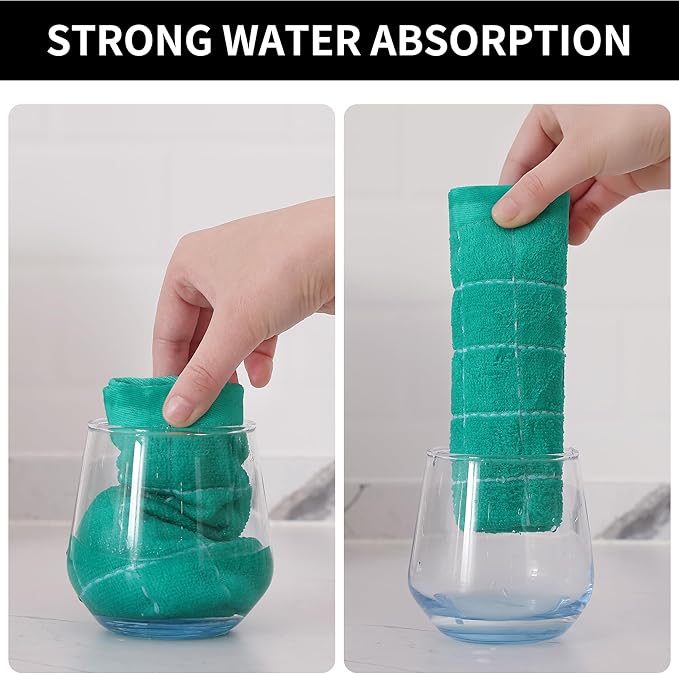 Homaxy 100% Cotton Terry Kitchen Towels(Turquoise, 13 x 28 inches), Checkered Designed, Soft and Super Absorbent Dish Towels, 6 Pack