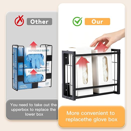 2 Pack Magnetic Glove Holder, Wall Mount Metal Dispenser Holds | Dual installation ways: magnetic adsorption & wall drilling mount; Sturdy metal construction, rust resistant
