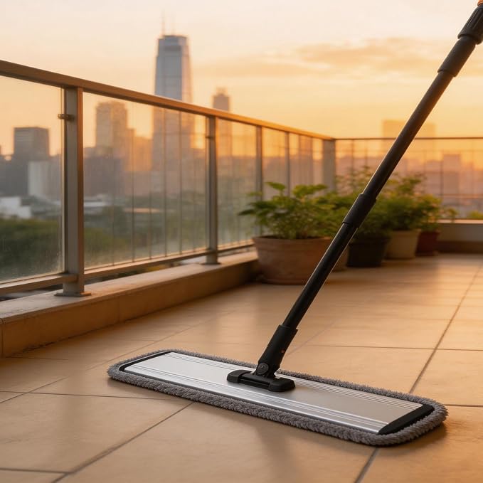 24 Inch Flat Floor Mop Heavy Duty Microfiber Wet Mop Commercial Mop | 4 Cloths Included Long Handle Made of High-quality Aluminum Frame Lightweight