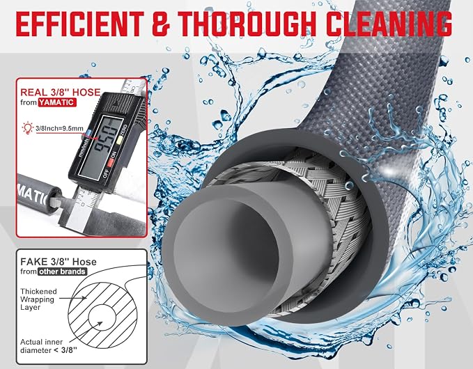 YAMATIC 3/8" ID Pressure Washer Hose 50 FT, 4000 PSI, Kink-Resistant 3/8Inch Swivel Quick Connect, Non-Marking Rubber Jacket, Steel Wire Braided, Hot Water 212°F Replacement Power Washer Hose