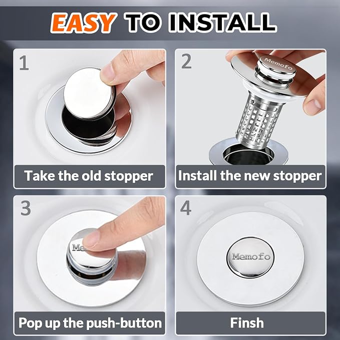Bathroom Sink Drain Strainer(2PCS), Stainless Steel Pop-up Strainer Basket Hair Catcher with Removable Basket, Brass Bullet Core, Universal Fit 1.1-2.36 Inch