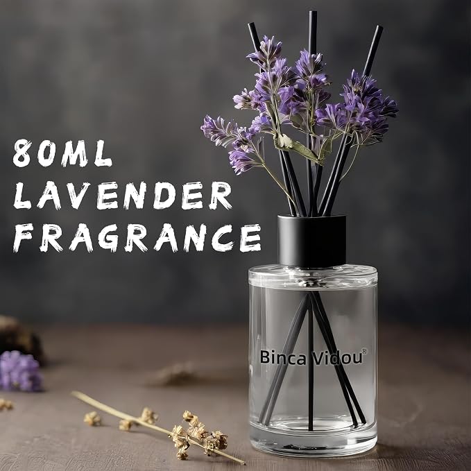 Reed Diffuser, Binca Vidou Lavender Reed Oil Diffusers Set for Office Decor Bedroom Living Room Aromatherapy for Gift Idea & Stress Relief 2.7oz(80ml)