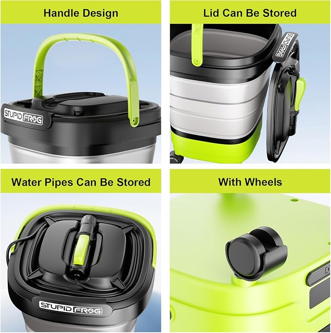 Portable Foldable Max 72 PSI Hand Sprayer | Cordless, 2000mAh Lithium Battery, 4-in-1 Nozzle, 12L Collapsible Bucket, For Outdoor Cleaning, Camping, Gardening