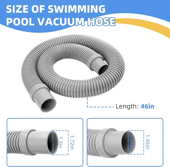 V532LG Pool Vacuum Leader Hose Replacement for Hayward Pool Cleaner, Pool Vac Ultra, Pool Plus, Navigator, Aqua Bug, Diver Dave,46 Inch Heavy Duty Pool Cleaner Replacement Hose, Gray