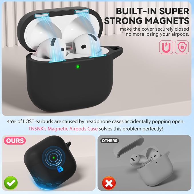 for AirPods 4 Case with Magnetic Cover, TNSNK Silicone AirPod 4 Case Cover Compatible with Apple Airpods 4th Gen 2024, Shockproof Protective Cases for Women Girly with Cleaner Kit and Keychain
