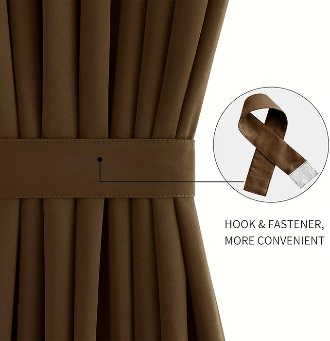 DWCN French Door Curtains – Rod Pocket Thermal Blackout Curtain for Doors with Glass Window, Kitchen and Patio Doors for Privacy, 54 X 80 Inches Long, 1 Curtain Panel with Tieback, Brown