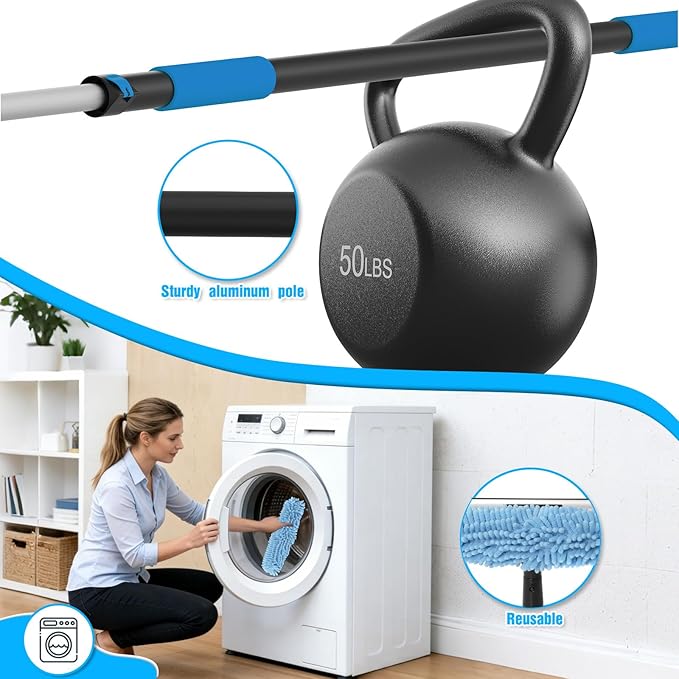 16FT Reach Window Squeegee Kit with Extension Pole, 2-in-1 Professional Washer for High Windows, 3-12FT Adjustable Reach, Rotatable Head for Indoor & Outdoor Use, Streak-Free Cleaning Tool for Home