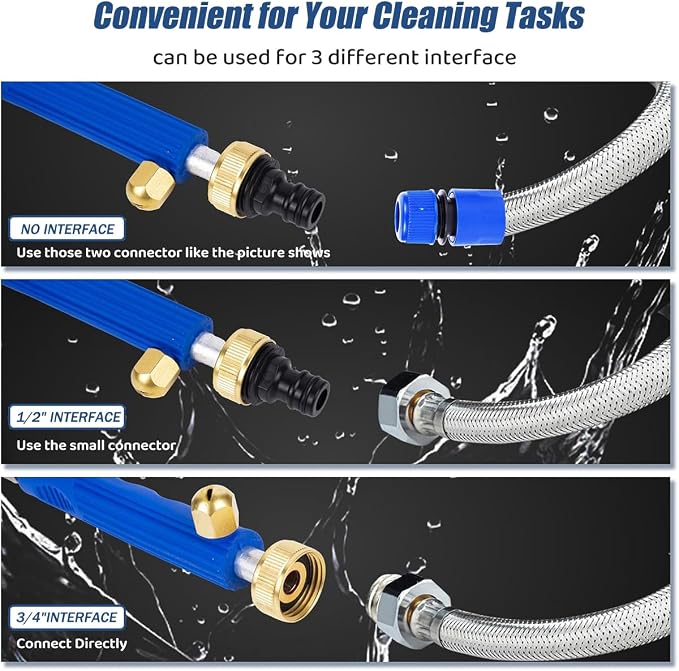 Hydro Jet High Pressure Power Washer - Magic Power Washer Extendable Wand, Flexible Water Hose Universal Nozzle, Gutter Patio Car Pet Window Cleaning (18inch-Blue)