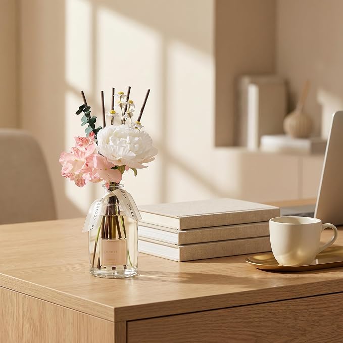 Reed Diffuser - Gardenia & Lily 8.5 Fl.oz Flower Reed Diffuser with Sticks, Bedroom Bathroom Shelf Decor (Floral Basket Collection)