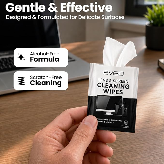 EVEO Screen Wipes - Electronic Wipes, Computer Screen Cleaner Wipes for Electronics | Computer Screen Wipes Phone Wipes & Lens Wipes for PC, Laptop, Phone, Car & More - Microfiber Included (50 Pack)