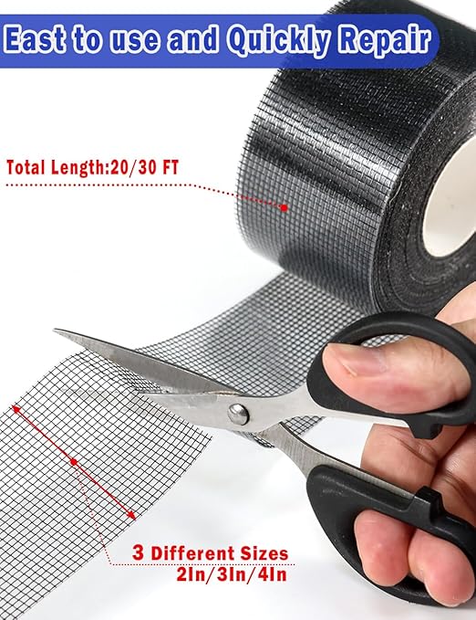 Wohohoho Window Screen Repair Tape, 2 in X 40 FT (480IN) Black Screen Patch Repair Kit, 3-Layer Strong Adhesive Invisible Screen Tape Mesh Repair for Windows, Doors Garage Mosquito Net Magnetic Screen