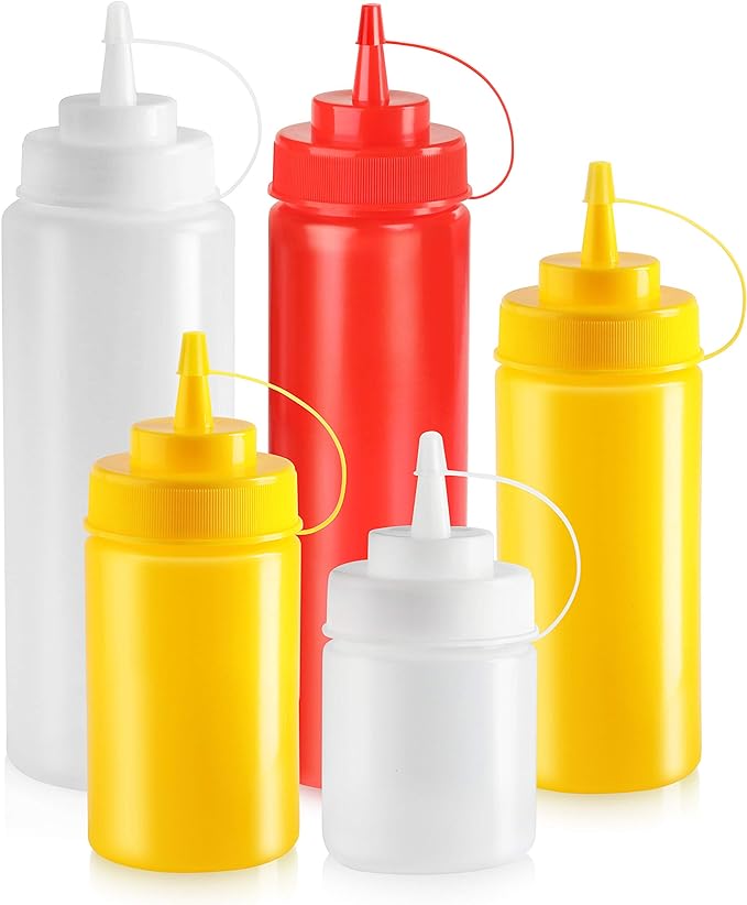 New Star Foodservice 26283 Squeeze Bottles, Plastic, 8 oz, Red, Pack of 6