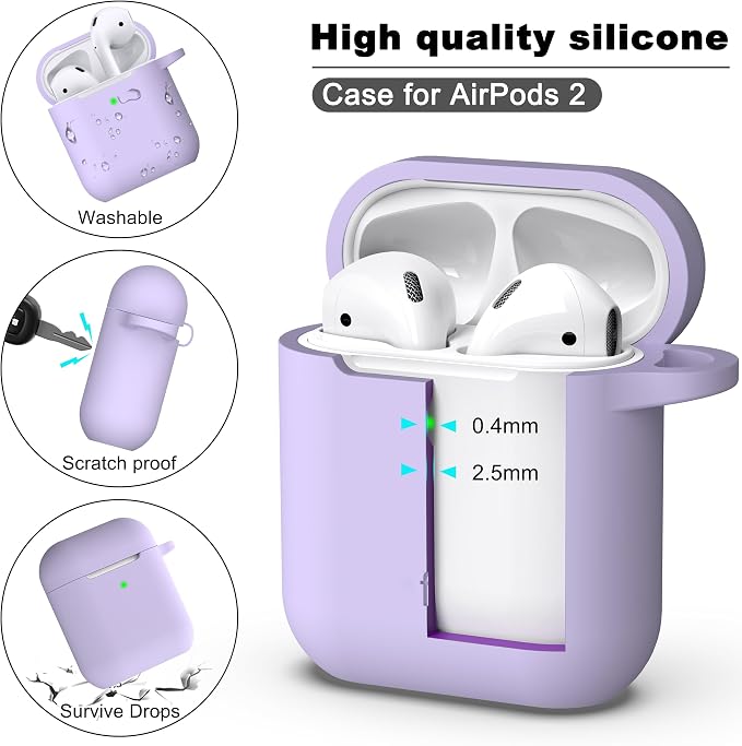 R-fun for AirPods 1/2 Case, Soft Silicone Protective Cover with Keychain and Cleaning Pen, Compatible with AirPods 2nd/1st Generation (2016/2019), Full Drop Protection Cover, Banana Violet