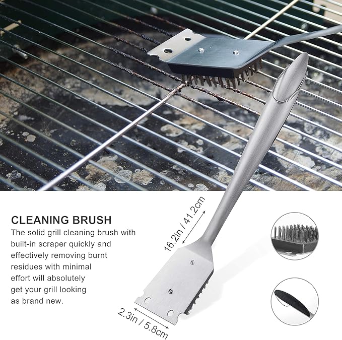 grilljoy 8PCS BBQ Grill Tools Set with Extra Thick Stainless Steel Spatula, Fork, Tongs & Cleaning Brush - Complete Barbecue Accessories Kit with Portable Bag - Perfect Grill Gifts for Father's Day