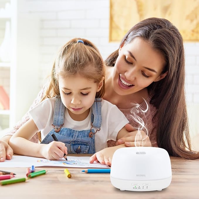 SEEDSEEL 300ML Essential Oil Diffuser with Remote Control, Aromatherapy Diffuser with 7-Color Changing LED Light for Small Rooms, Office, and Home