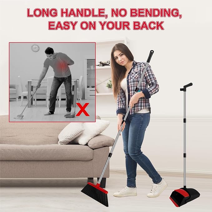 Broom and Dustpan Combo Set, 51" Long Handle with Silicone Squeegee | Wet & Dry Cleaning for Pet Areas, Built-in Comb Dustpan, Foldable Space-Saving Storage, Multi-Surface Floor Cleaning