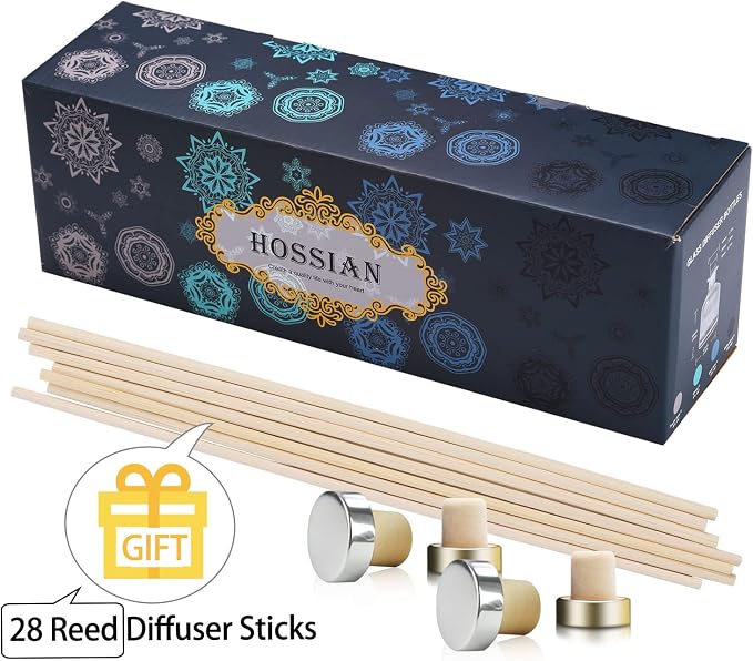 HOSSIAN 150ml/50oz 2 Clear Glass Bottles 2 Glossy Black Bottles Fragrance Diffuser Empty Bottle with 28pcs Reed Sticks for Home Fragrance Accessories (Clear+Black)