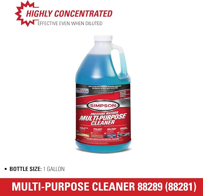 SIMPSON Cleaning 88281 Cleaner, Concentrated Soap Solution for Pressure Washers and Spray Bottles, Use on Concrete, Vinyl Siding, Appliances, Windows, Cars, Fences, Decks, Blue, 1 Gallon (Pack of 2)