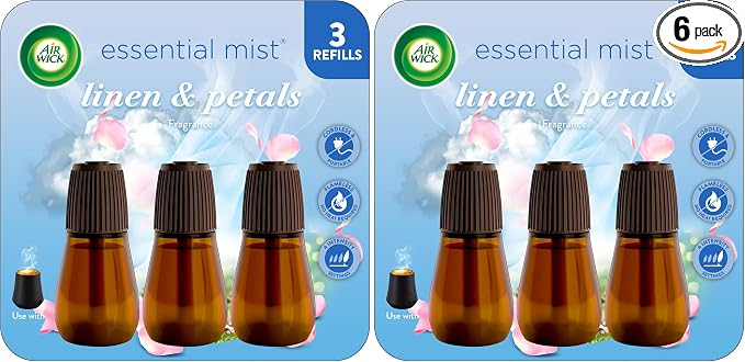 Air Wick Essential Mist Refill,Linen & Petals,Air Freshener,Essential Oils,(Pack of 6)
