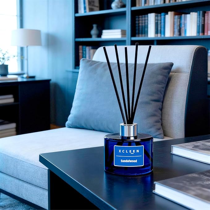 Xcleen Reed Diffuser Set, 6.7 fl oz Sandalwood Scented Oil Diffuser with Sticks, Reed Diffusers for Home Bathroom Shelf Decor