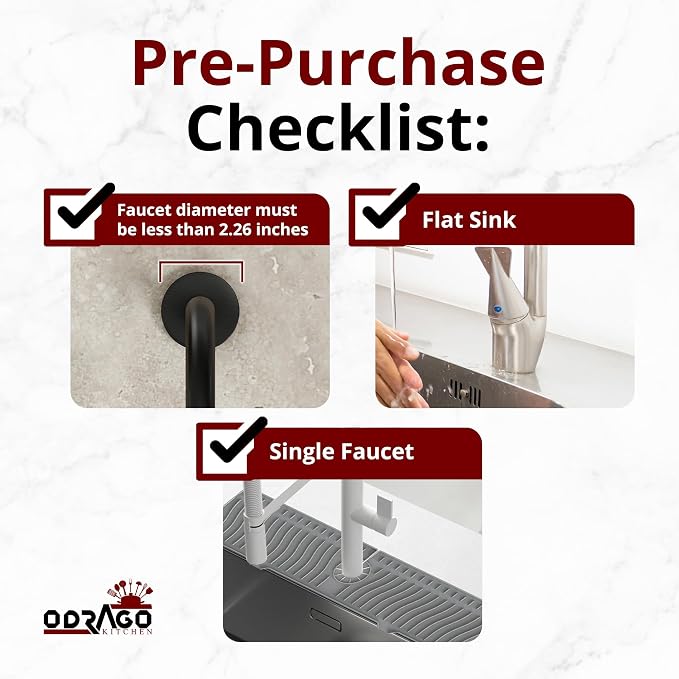 ODRAGO Silicone Kitchen Sink Splash Guard - 24.01 Inch Faucet Mat for Kitchen Sink Water - Longer Faucet Handle Drip Catcher Tray-Sink Guard for Kitchen Sink (Grey)