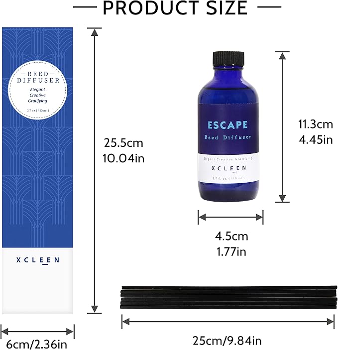 Xcleen Reed Diffusers Set, 3.7 Oz Scent Diffuser, 6 Reed Diffuser Sticks, Home Fragrance Hyacinth, Peony & Citrus, Aromatherapy Oil Diffuser Reeds, More Masculine Scent, Bathroom & Office Decor 110ml