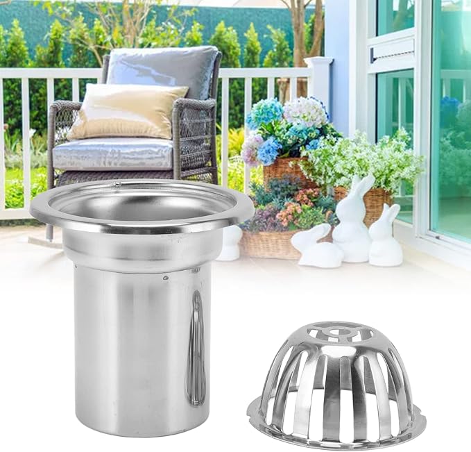Roof Floor Drain Roof Dome Drain Cover Outdoor Anti Blocking Strainer Floor Line Leak Gutter Cleaning Tool Stainless Steel for Balconies Gardens Basements Restaurants(4in)