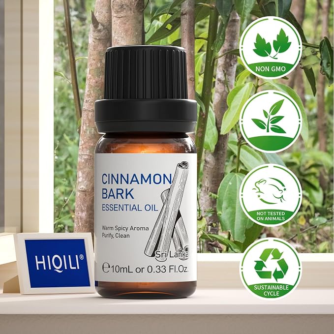 HIQILI 0.33 Fl Oz Cinnamon Essential Oil for Spary, Diffuser, Garden and Kitchen - 100% Pure Natural - Indoor and Outdoor, 10 ML | Brings Mood Lifting Ambience, Gentle Household Barrier, Versatile DIY & Home Freshening -10ml / 0.33 fl oz