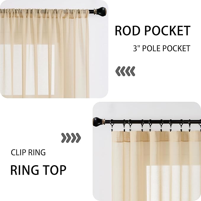 Tollpiz Sheer Door Curtain Closet Linen Textured Curtains Sheer Doorway Light Filtering Voile Patio Glass Door Rod Pocket Curtain French Door, 54 x 72 inches Long, Beige, Set of 1 Panel