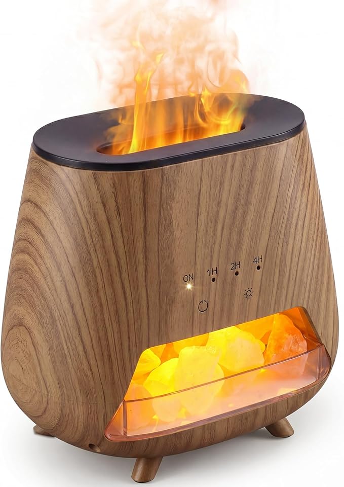 Essential Oil Diffuser for Home: 𝟒-𝐢𝐧-𝟏 Himalayan 𝐒𝐚𝐥𝐭 Lamp | Aromatherapy Diffuser with 𝟗-𝐂𝐨𝐥𝐨𝐫 Flame LED - 200ml Cool Mist Humidifier - Auto Off for Bedroom, Office & Yoga