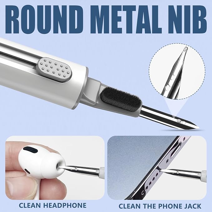 Inesore Multi Cleaning Pen for AirPods & All Bluetooth Earbuds(White+White) | 3-in-1 Design with Brush,Sponge & Metal Tip, Airpod Cleaning, Phone Cleaner, Earbud Cleaning, Electronic Device Cleaning Tool