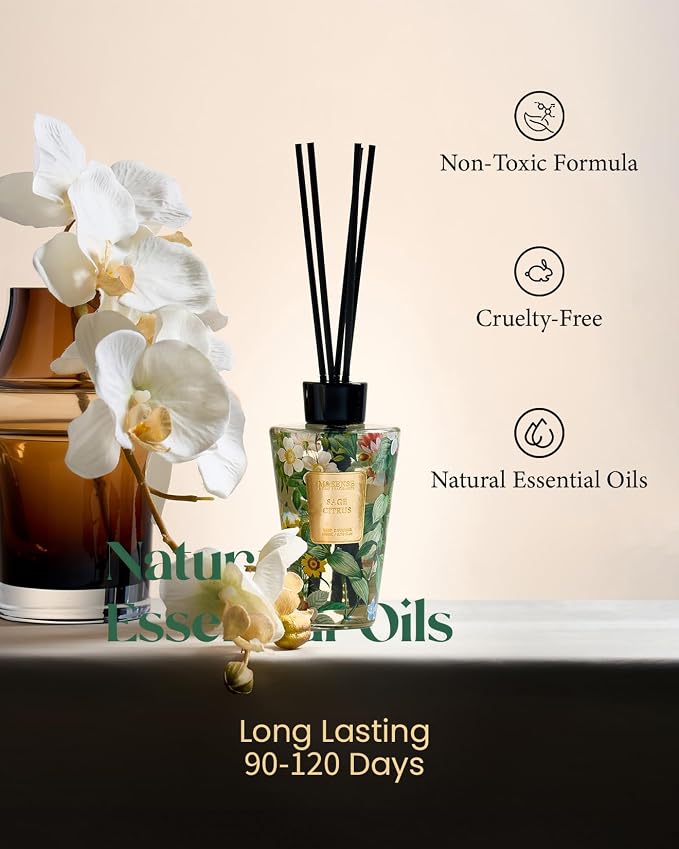 M&SENSE Reed Diffuser Set, Sage Citrus, 8.79 oz Natural Essential Oil | Non-Toxic Organic, Long-Lasting Fragrance, Ideal for Home Office, Bedroom, Gifts for Women