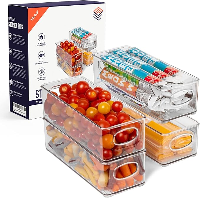 ClearSpace Plastic Pantry Organization and Food Storage Bin – Great Kitchen Storage – Fridge Organizer Bins – 4 Pack